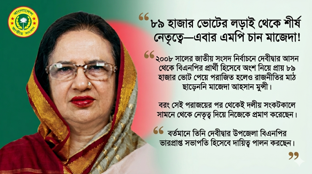 ৮৯ হাজার ভোটের লড়াই থেকে শীর্ষ নেতৃত্বে—এবার এমপি চান মাজেদা!