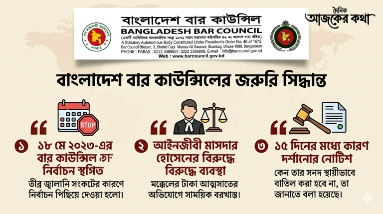 জ্বালানি সংকটে বার কাউন্সিল নির্বাচন স্থগিত, দুর্নীতির অভিযোগে আইনজীবীর সনদ ঝুলে গেল! 1 1776276027347