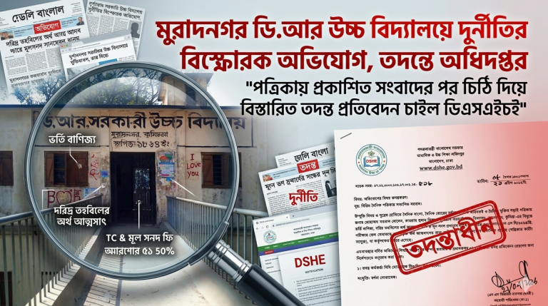মুরাদনগর ডি.আর উচ্চ বিদ্যালয়ে দুর্নীতির বিস্ফোরক অভিযোগ, তদন্তে অধিদপ্তর 1 1776765066945