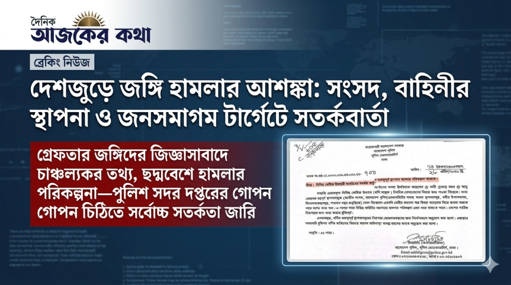 দেশজুড়ে জঙ্গি হামলার আশঙ্কা: সংসদ, বাহিনীর স্থাপনা ও জনসমাগম টার্গেটে সতর্কবার্তা