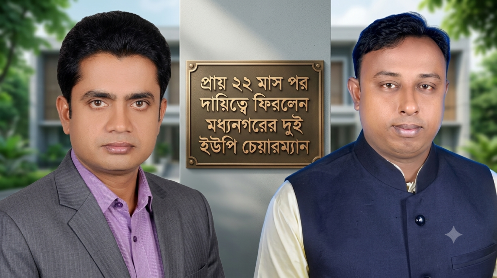 প্রায় ২২ মাস পর দায়িত্বে ফিরলেন মধ্যনগরের দুই ইউপি চেয়ারম্যান