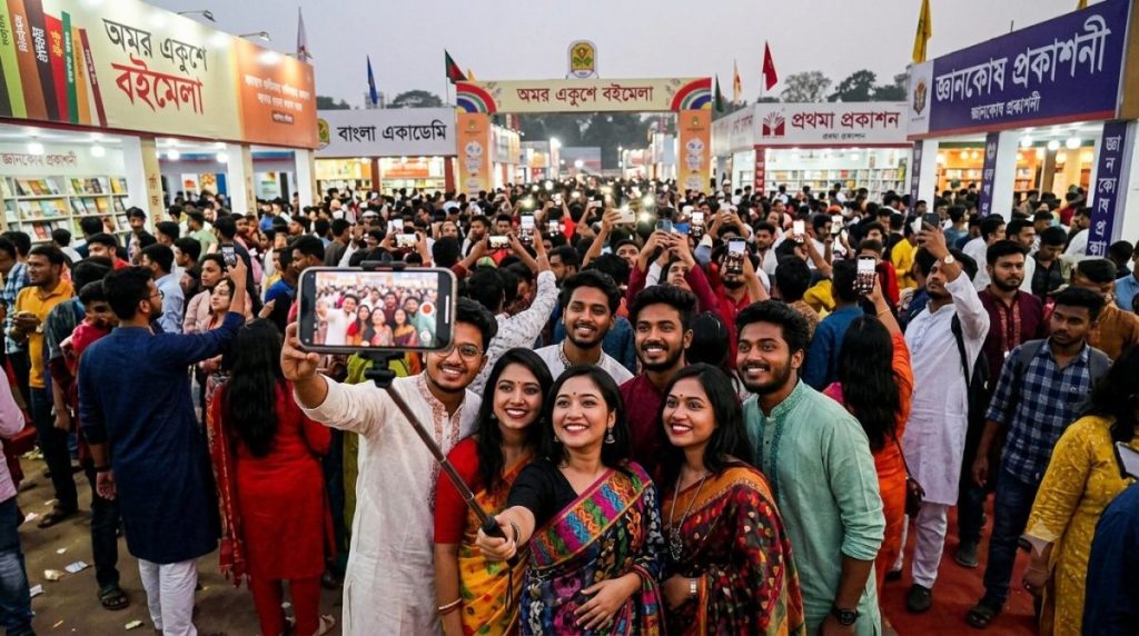 ফেসবুক, বই ও পাঠকের প্রতীকী চিত্র