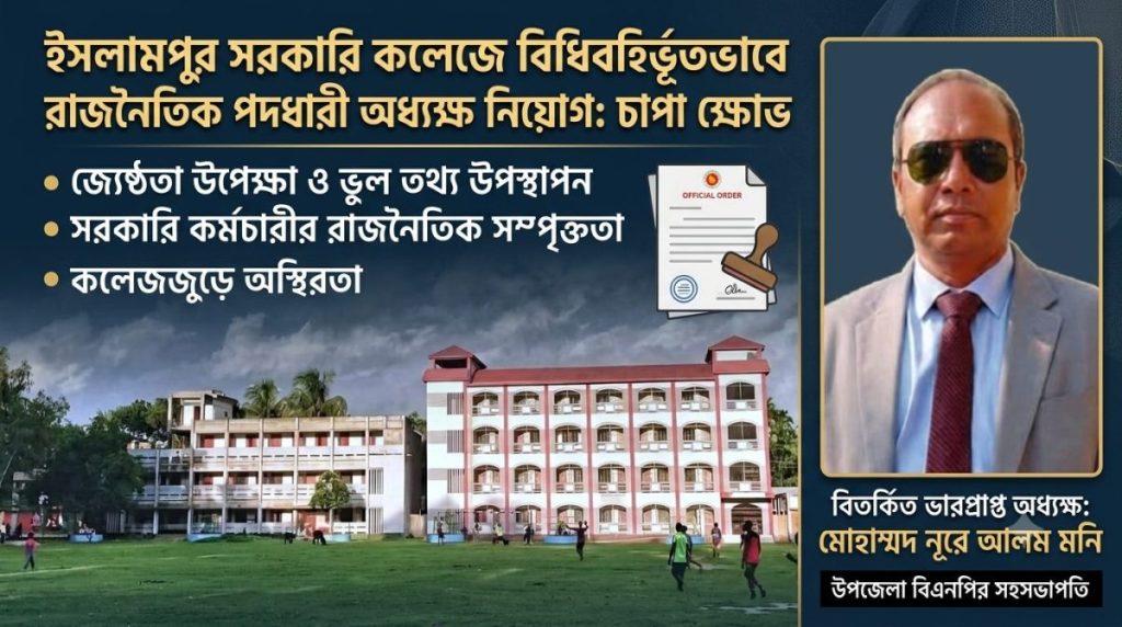 জ্যেষ্ঠতা লঙ্ঘনের অভিযোগে ইসলামপুর সরকারি কলেজে ভারপ্রাপ্ত অধ্যক্ষ নিয়োগ, নিরপেক্ষ তদন্তের দাবি