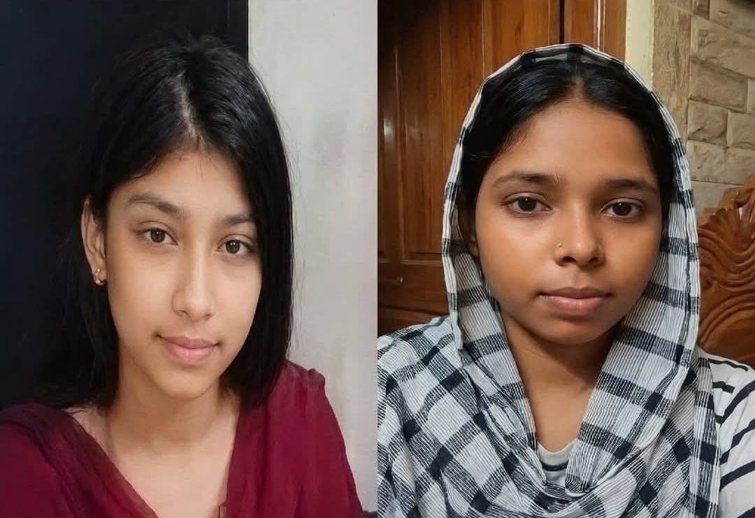 সাটুরিয়া থেকে নিখোঁজ দুই মাদ্রাসাছাত্রীকে সাভার থেকে উদ্ধারের পর পুলিশের উপস্থিতিতে।