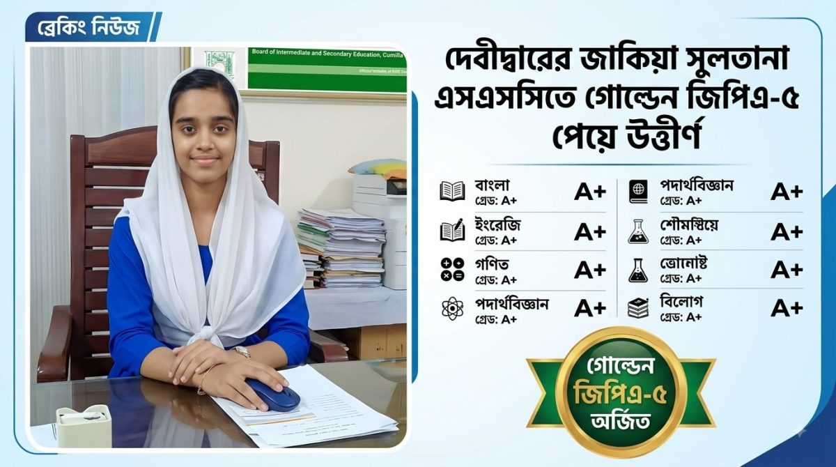 দেবীদ্বারে এসএসসিতে তাক লাগানো সাফল্য জাকিয়ার, ১২৫০ নম্বরে পেয়েছে ১২১৭