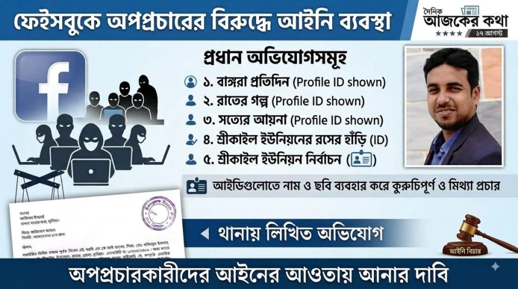 ফেসবুকে নাম-ছবি ব্যবহার করে অপপ্রচারের অভিযোগ, বাঙ্গরা বাজার থানায় সাংবাদিক জাবেদের লিখিত অভিযোগ