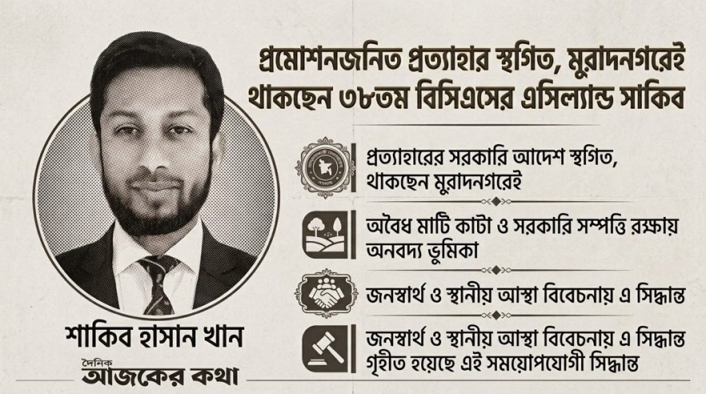মুরাদনগরে বহাল এসিল্যান্ড সাকিব, প্রমোশনজনিত প্রত্যাহার স্থগিত